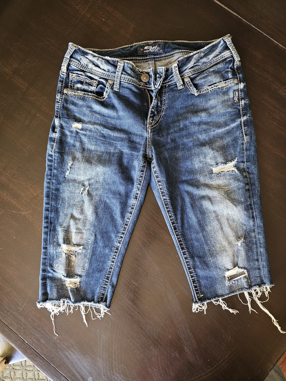 Silver Jeans Washed Blue Distressed Cut-off Bermuda Shorts